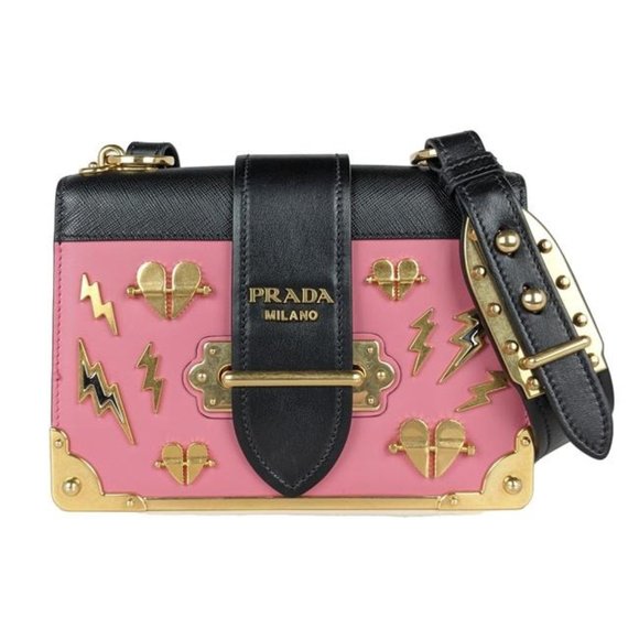 Prada Handbags - SOLD Prada Cahier Lightning Heart Studded Medium Pink Leather Cross Body Bag